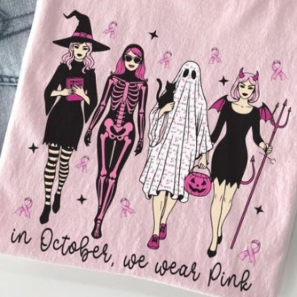 Halloween Witch Breast Cancer Awareness Shirt - Picture 2 of 4